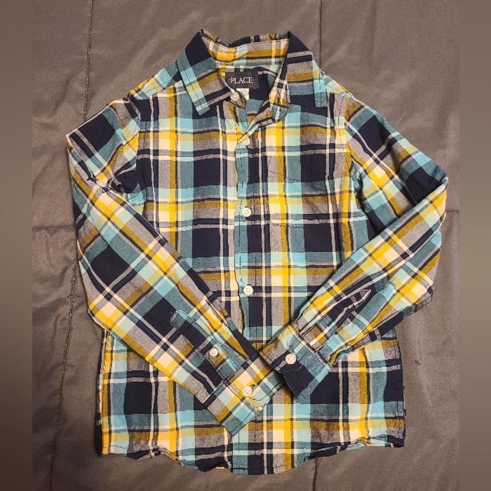 Boy's Long Sleeve Plaid Button Up Shirt 👕 Size S-5/6